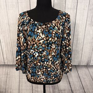 NWT Anne Klein Women's Petite Large Multi 3/4 Sleeve Pattern Top Career Office